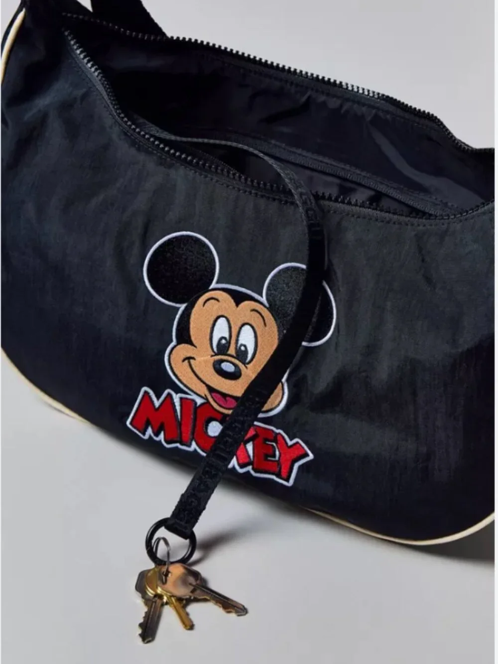 NWT BAGGU Medium Nylon Crescent Bag Embroidered Mickey Mouse Club